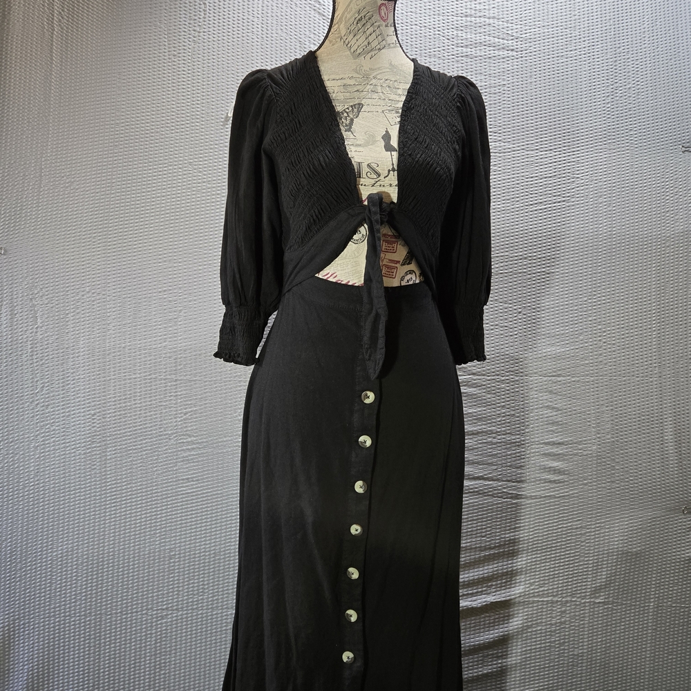 Free People Black Cut Out Smocked Back Maxi Dress - Picture 3 of 16